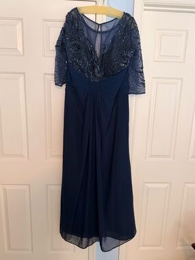 Montage by Mon Cheri Beaded Navy Evening Dress